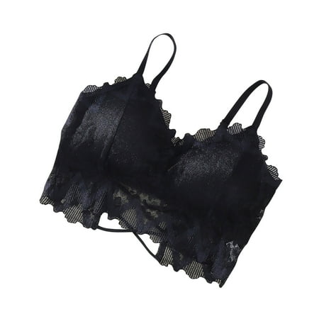 

Odeerbi Sports Bras For Women Yoga Lace Underwear No Underwire Bras Gathered Plus Size Hollow Out Bra Cup Black