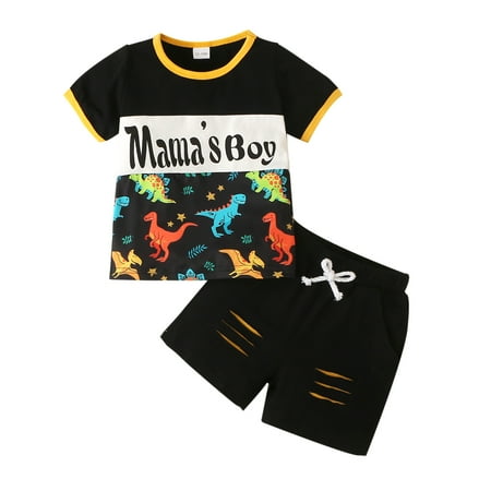 

Toddler Baby Boys Summer Clothes Mama s Boy Dinosaurt Printed Short Sleeve Tops+ Shorts with Pockets Outfits 2-3Y