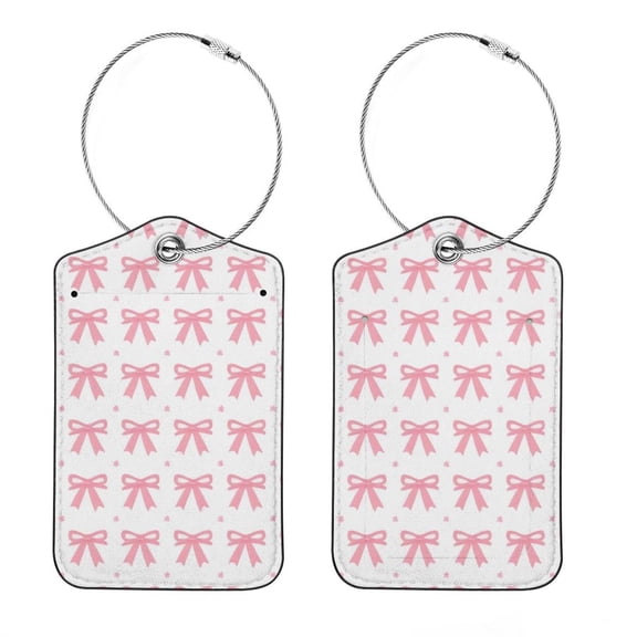 RATGON 2 Pack Luggage tag PU Leather with Stainless Steel Loop Line Up Bow Tie Travel Trip
