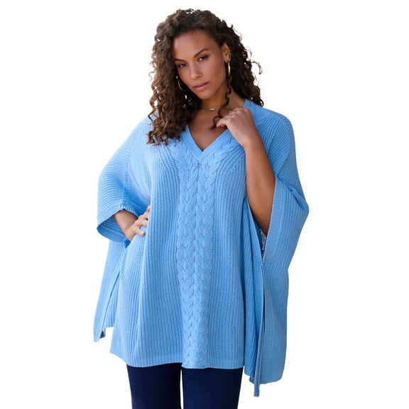 Roaman's Women's Plus Size Cable Knit Poncho
