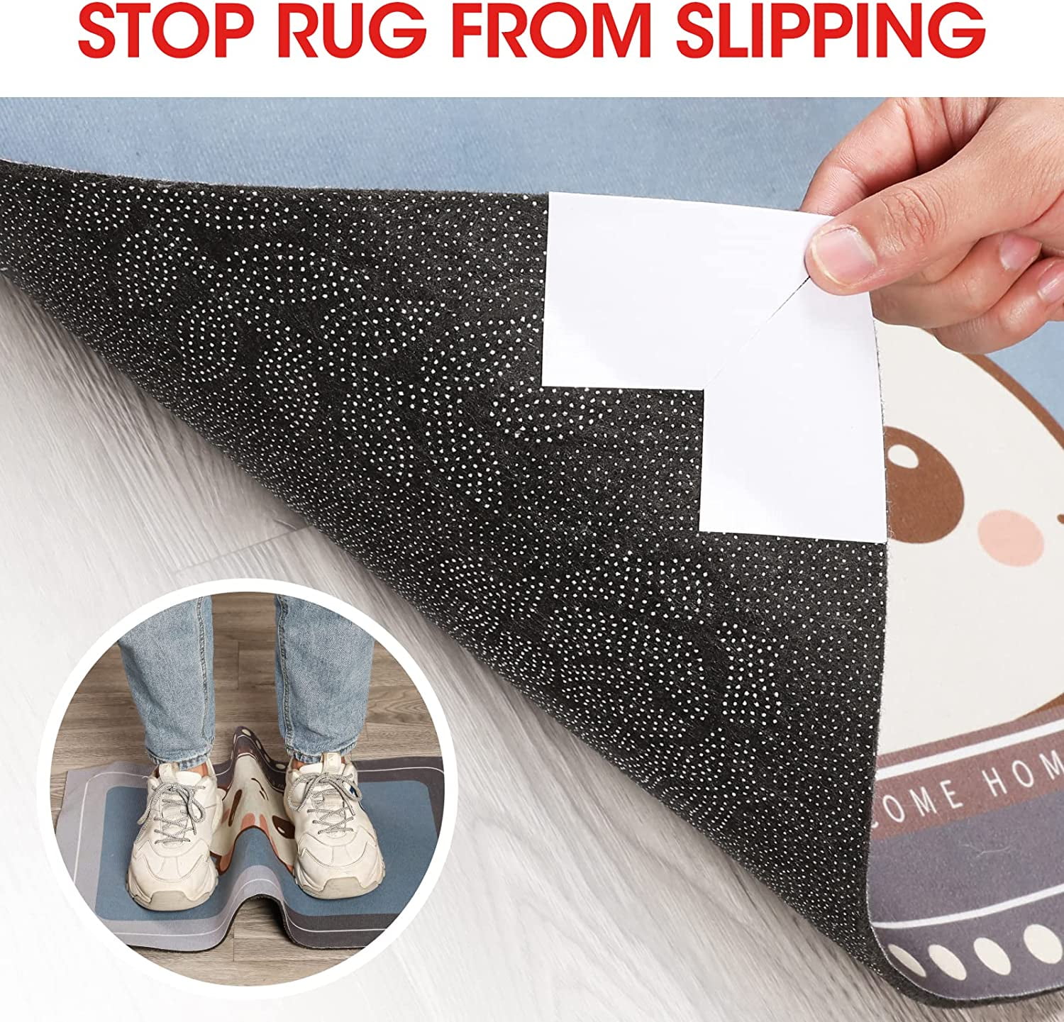 Sollifa Rug Tape,16 Pcs Dual Sided Washable Removable Rug Stopper Grip Your Area Rug, Non Slip Adhesive Prevent Curl for Hardwood Floors Grip Carpet
