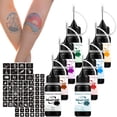 thumbnail image 1 of Set de tinta temporal para tatuajes NewCraft, 8 colores, con 102 plantillas, 1 of 8