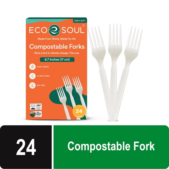 ECO SOUL Compostable Forks 24 Count, Plant-Based