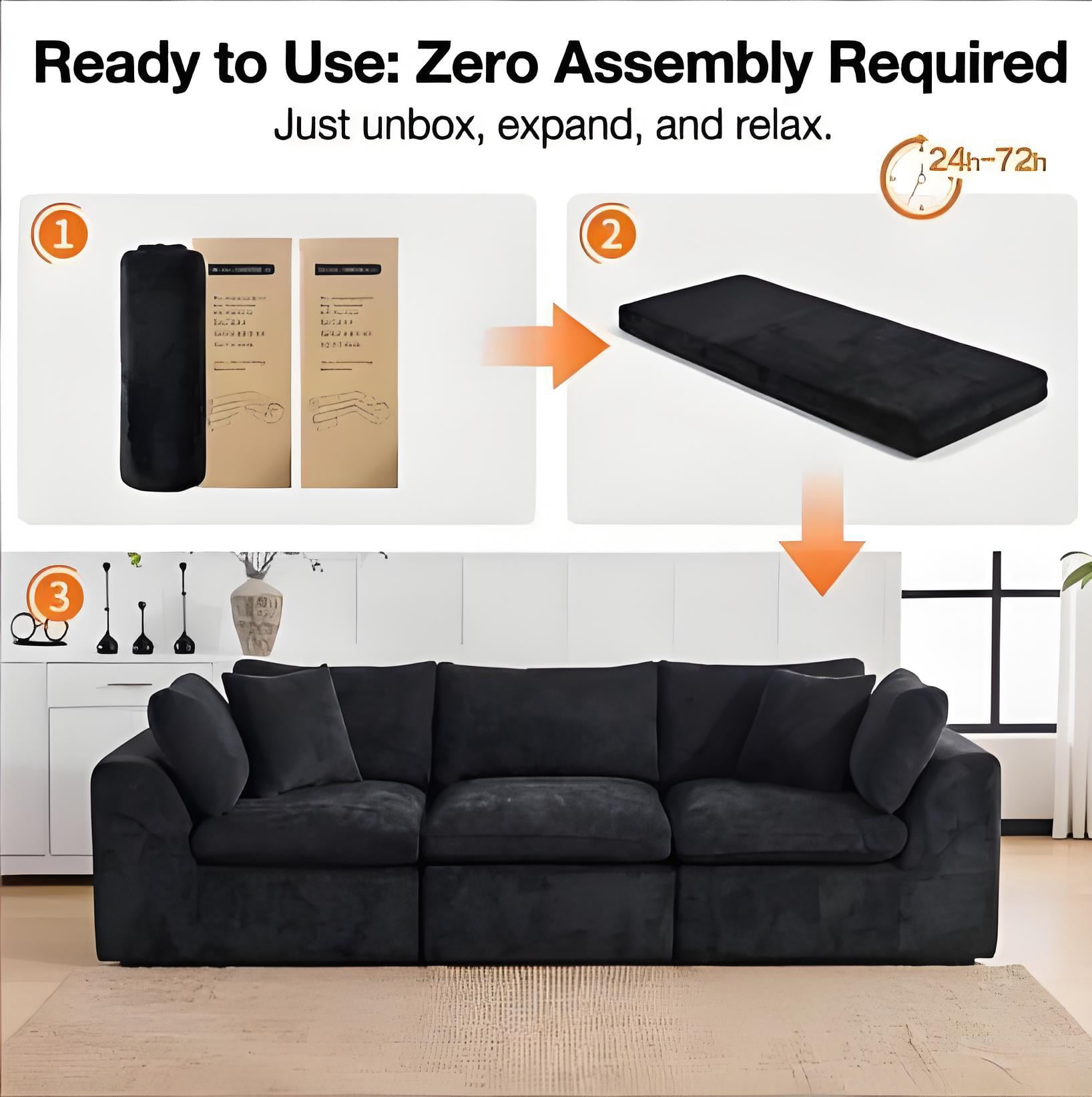 3 Seater Cloud Couch, No Assembly Required Modular Boneless Sofa, Comfy Deep Seat Sectional Sofa for Living Room, Bedroom, Apartment
