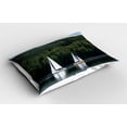 thumbnail image 2 of Ambesonne Nature Pillow Sham 2 Pack, Sailboats on a Lake, 26"x20", Green White, 2 of 3