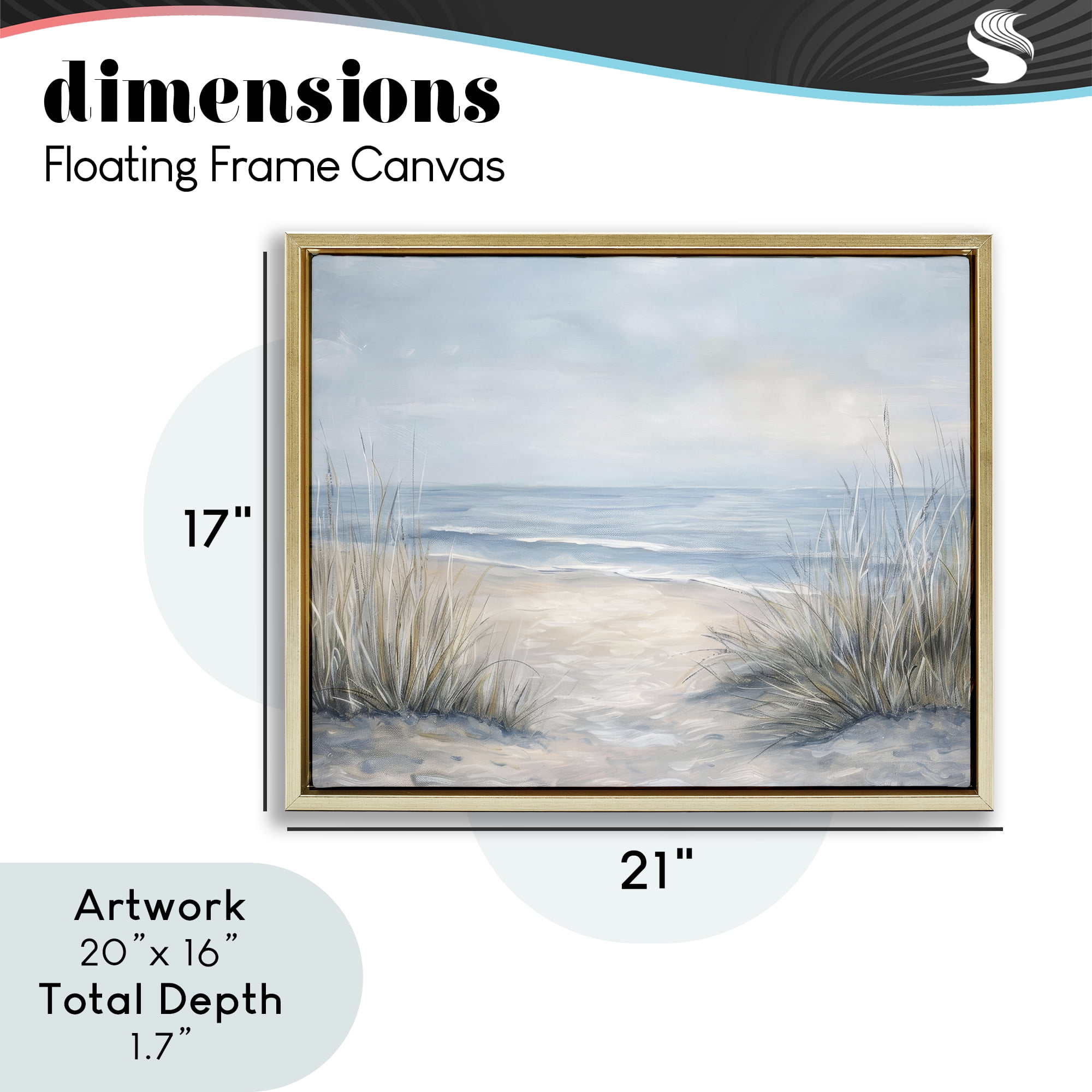 Stupell Industries To The Beach Tranquil Landscape Gold Framed Floater Canvas Wall Art, design by Petal Prints Design