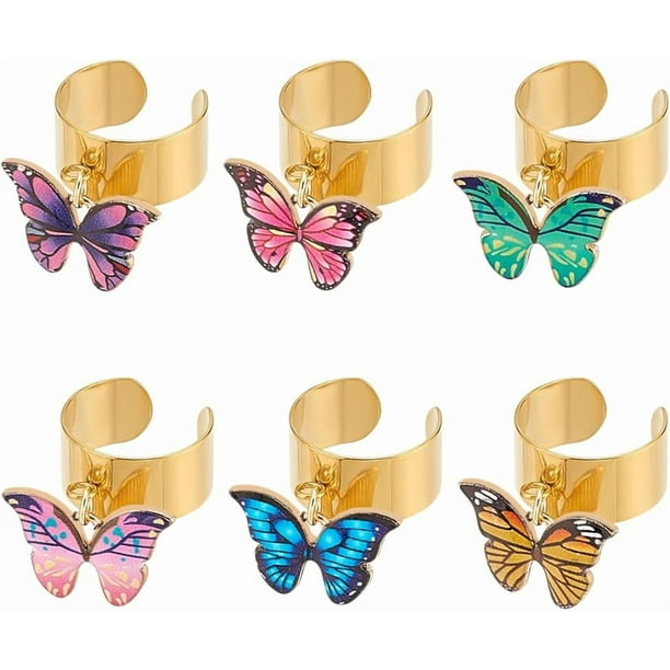 Anillos ajustables de acero inoxidable con dijes de mariposa, anillo de mujer, anillos ajustables, anillo con colgantes, anillos abiertos para dedos para Año Nuevo, regalos de Navidad.