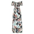 thumbnail image 5 of Qiylii Women's Off Shoulder Wrap Dress, Bohemian Short Sleeve Floral Print Long Beach Dress, 5 of 9