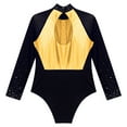 thumbnail image 4 of Alvivi Kids Girls Shiny Color Block Long Sleeve Gymnastic Ballet Dance Leotard Bodysuit Dancewear Gold 8, 4 of 5