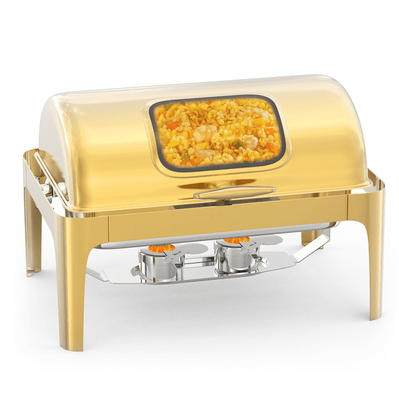 Roll Top Chafing Dish for Buffet, 9QT, with Visible Lid Water Pan Stand Fuel Holder Clip, Stainless Steel Buffet Warmer Chafers and Buffet Warmers Sets for Catering Events Parties Weddings