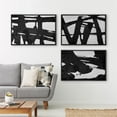 thumbnail image 3 of IDEA4WALL Framed Canvas Print Wall Art Set of 3 Black Ink Paint Stroke Grid Landscape Abstract Pattern Wall Decor Retro Geometric Graffiti Prints Contemporary Minimal Artwork - 16"x24"x3 Black, 3 of 5