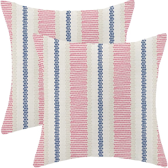 Hot Pink Blue Summer Outdoor Pillow Covers 16 x 16 Inch,Boho Polka Dots Striped Decor Throw Pillows for Couch Bed,Geometric Modern Farmhouse Decorative Pillowcase Linen Cushion Cover Set of 2