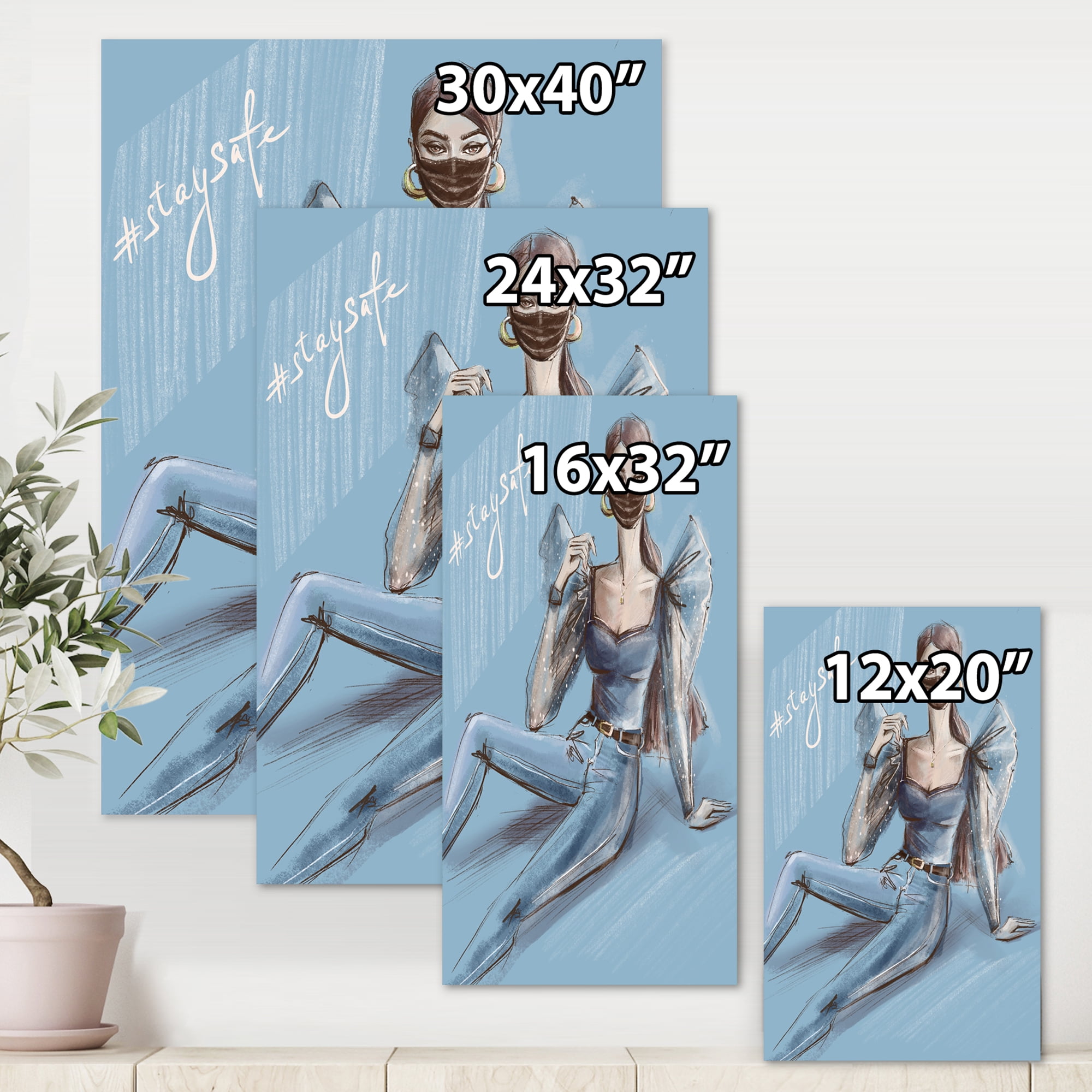 Designart ' Stylish Beautiful Woman Wearing Medical Mask ' Traditional Canvas Wall Art Print