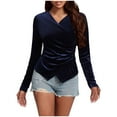 thumbnail image 3 of Aboser Wrap Tops for Women Party Evening Shirts Elegant Velvet Blouse Slim Fit V Neck Pullover Top Soft Long Sleeve Shirt Solid Color Casual Blouses, 3 of 8