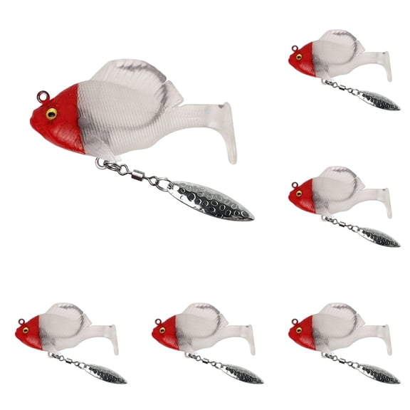 Paddle Tail Swimbaits Fishing Lures, Pre Rigged Soft Bait with Spinner Blades and 3D Eyes, Weedless Hidden Hook for Bass Trout Freshwater Saltwater Gear 6 Pcs