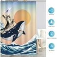 thumbnail image 6 of Extra Long Shower Curtain - Funny Cute Cat Riding Shark in Ocean Wave, Whale Cat Fabric Cloth Fun Bath Shower Curtain Set with 12 Hooks for Bathroom Decor Bathtub Curtain, 72"x84", 6 of 6