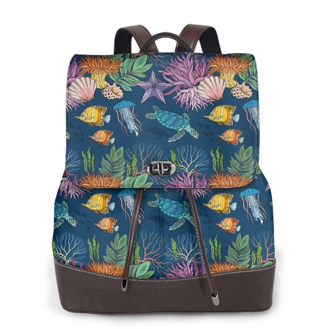Easygdp Undersea Animals Mochila de Cuero para Mujeres, Bolso de Hombro, Bolsos de Mano de Moda para Trabajo y Viajes