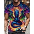 thumbnail image 2 of Men's Bright 3D Flying Dragon Graphic T-Shirt - Breathable Elastic Polyester, Crew Neck Short Sleeve - Machine Washable, Ideal for Spring and Autumn, 2 of 5