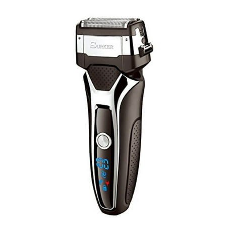 surker men's electric foil shavers razor electric travel shaver usb charger dry/wet lithium battery 3 blade honey comb grooming kit waterproof rechargeable lcd display travel pouch best gift
