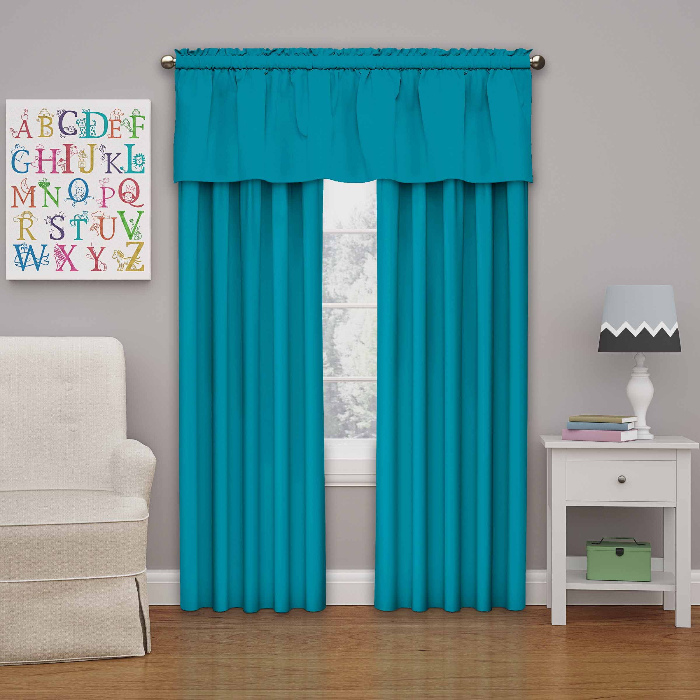 Eclipse Kids Solid Microfiber Blackout Rod Pocket Single Window Curtain Panel, Rich Teal, 42 x 84