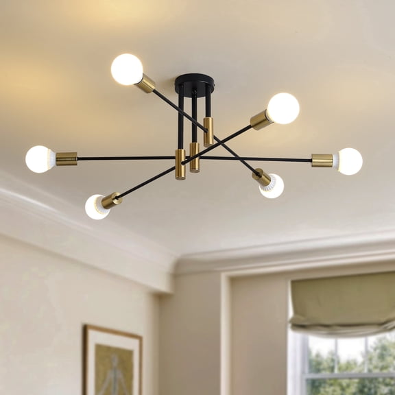 6-Light Metal Flush Mount Ceiling Light, Modern Multi-Arm Design for Indoor Use