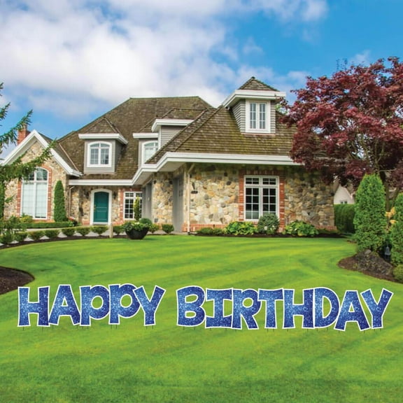 Blue Sparkle 18" Tall KG Happy Birthday Yard Sign Set - KG Letter Decorations - 13 Piece Set