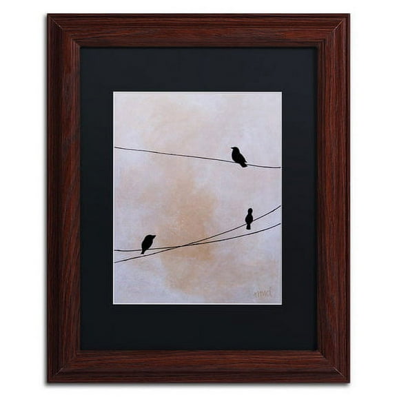 Trademark Fine Art 'Bird on Wire White' Canvas Art by Nicole Dietz, Black Matte, Wood Frame