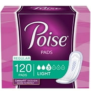 Poise Incontinence Pads, Light Absorbency, Regular Length, 120 Count