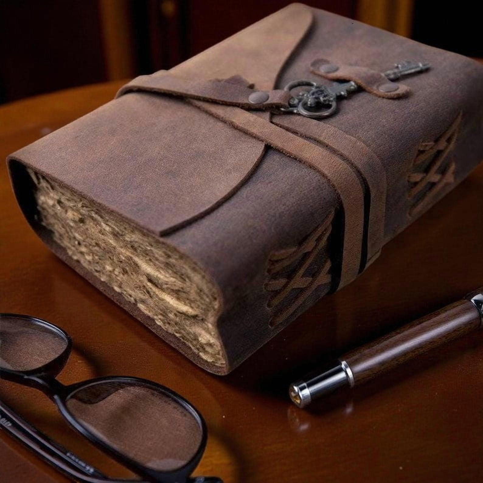 Handmade Leather Grimoire Journal Deckle Edge Book of Shadows, 200 Pages Vintage Witchcraft Spellbook, Wiccan Pagan Gothic Magic Diary Gift