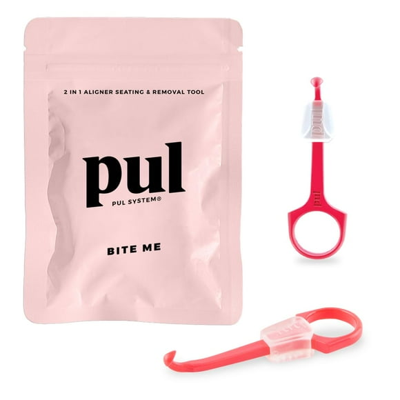 PUL Chewies & Clear Aligner Removal 2 in 1 Combo Tool - Compatible With Invisalign Removable Braces & Trays, Aligners, Retainers, Dentures - Hygienic Oral Care - Compact & Durable - 2 Pack, Pink