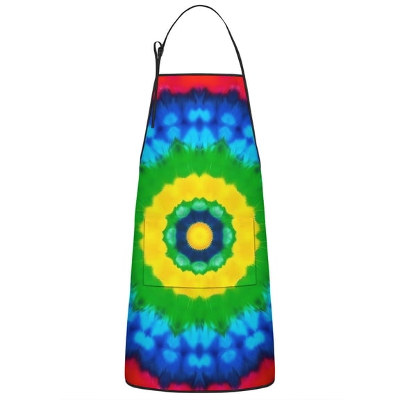 Colorful Tie Dye Circle Pattern Apron-Garden Aprons for Women with Pockets-Cotton Linen Waterproof Kitchen Cooking Gardening Aprons Adjustable for Kitchen,Cooking,BBQ and Salon 33x27 Inch