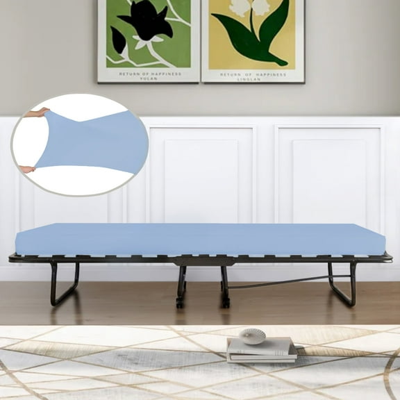 IDEAhome Jersey Knit Fitted Cot Sheet, 75" x 33" with 8" Pocket, RV Bunk Bed Sheet, Blue (1 Pack)