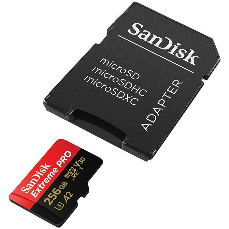 SanDisk Extreme Pro - Flash memory card (microSDXC to SD adapter included) - 256 GB - A2 / Video Class V30 / UHS-I U3 / Class10 - microSDXC UHS-I SanDisk Extreme Pro - Flash memory card (microSDXC to SD adapter included) - 256 GB - A2 / Video Class V30 / UHS-I U3 / Class10 - microSDXC UHS-I