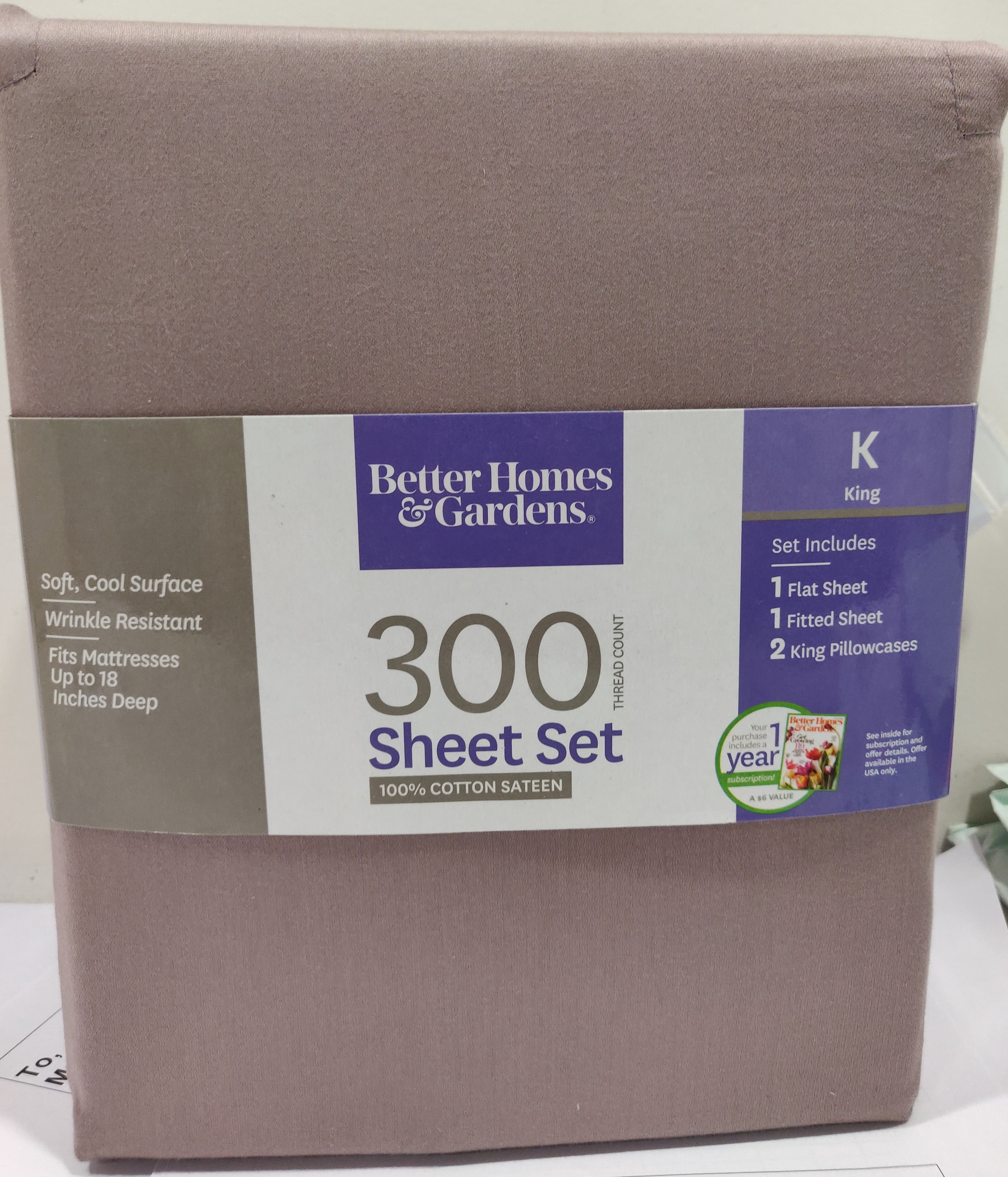 Better Homes & Gardens 300 Thread Count 100% Cotton Wrinkle Resistant Sheet Set, King Smoky Lavender