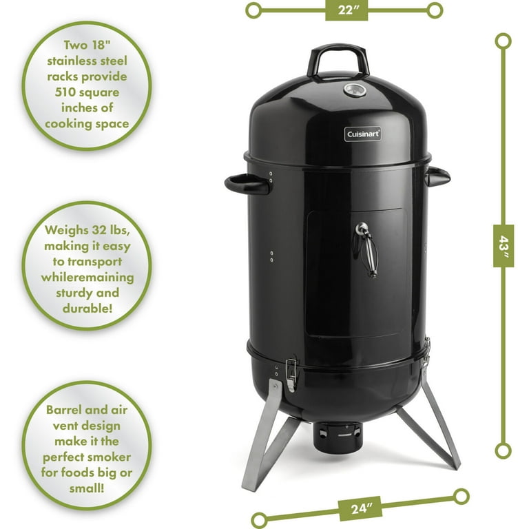 Cuisinart Vertical 18 Inch Charcoal Smoker Grill with Dual Vents, Black, COS-118