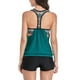 thumbnail image 4 of SAYOO Conjunto de Tankini de Verano de 2 Piezas para Mujer, Camisetas Sin Mangas Acolchadas con Cuello Redondo Estampado + Pantalones Cortos de Baño Traje de Baño, Verde/Negro SAYOO  casual, 4 of 7