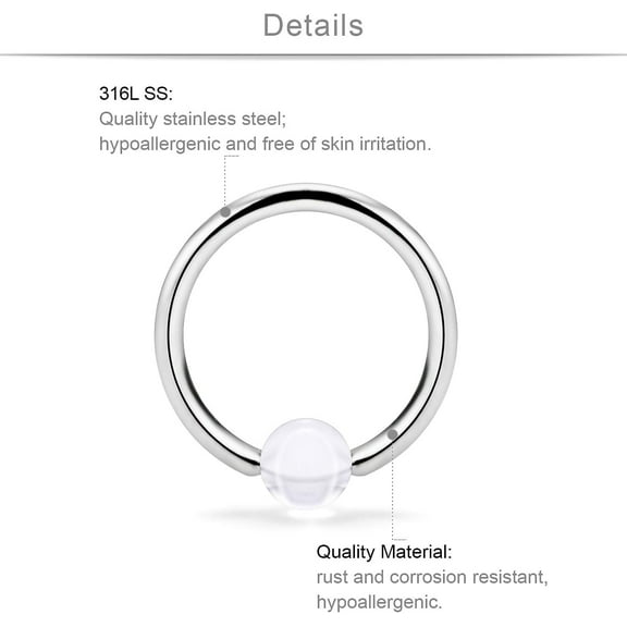 GHRTGR-6 Pairs 14G Stainless Steel Captive Bead Ring Nipple Rings Hoop Cartilage Earrings Nipplerings Piercing Jewelry for Women Men 14mm 16mm