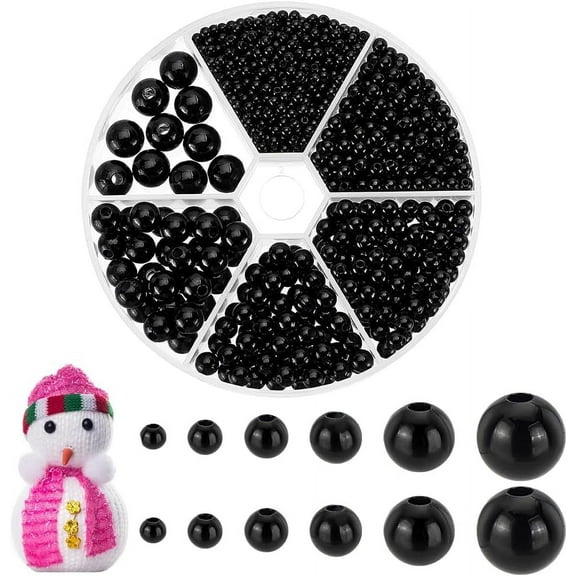 1070pcs Black Round Beads 6 Sizes Smooth Spacer Beads Plastic Pearl Beads Satin Luster Craft Beads for Bracelet Necklace Earring Jewelry Making 3/4/5/6/8/10mm diy