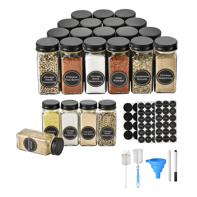 24 Especieros De Vidrio 120ml Con Etiqueta, Embudo, Pincel Xtellar negro