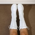 thumbnail image 5 of White Platform Knee High Boots for Women Lace Up Knee Length Comabt Booties Lightweight Mid Calf Riding Boots, 5 of 8