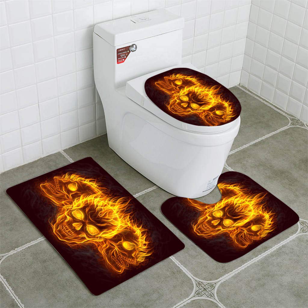 GOHAO Three fire Skulls 3 Piece Bathroom Rugs Set Bath Rug Contour Mat ...
