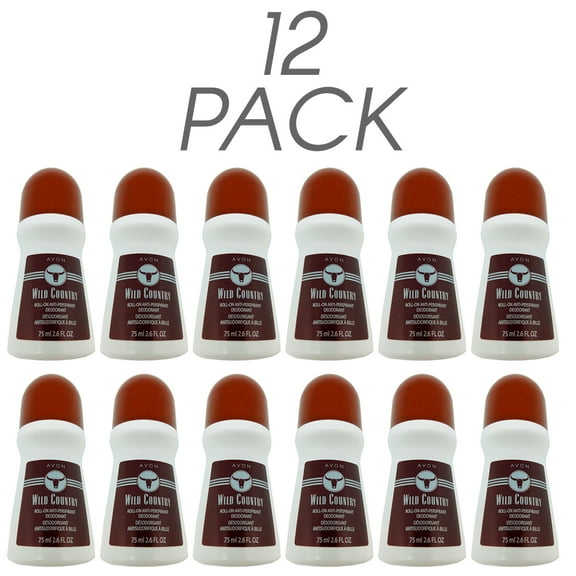 Avon Wild Country Men's Roll-on Deodorant. Quick Drying, Long Lasting. Smooth Seductive Aroma. 2.6 Fl.Oz / 75 ml. Pack of 12