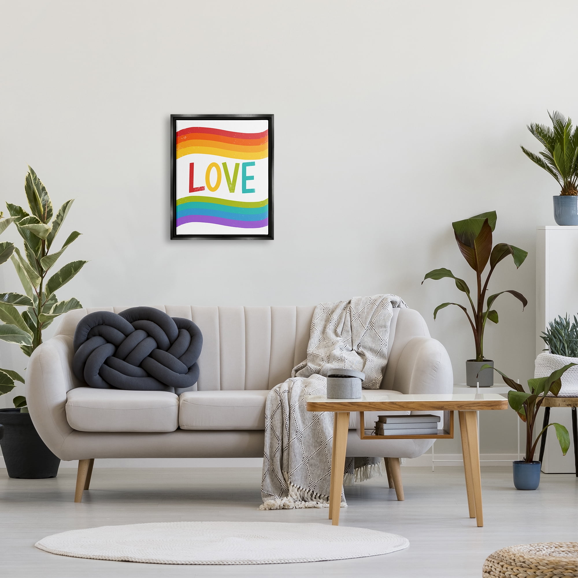 Stupell Industries Rainbow Love Pride Stripes Holiday Painting Black Floater Framed Art Print Wall Art