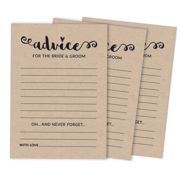 Inkdotpot Pack Of 50 Rustic Kraft Advice Cards, Advice For The Bride and Groom, Mr and Mrs Wedding Game Activity 5x7 inches