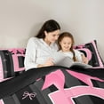 thumbnail image 5 of Manfei Monogrammed D Comforter Sets Full Size,Ribbon Bowknot Comforters & Duvets,Pink Black Bedding Full Comforter Set,Microfiber Room Decorative Reversible,3-Piece, 5 of 8