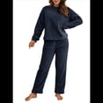 thumbnail image 3 of Pijama de 2 Piezas para Mujer, Conjunto de Ropa de Estar por Casa, Suéter de Punto, Cuello Redondo, Larga, Conjuntos Peludos Azul Marino M, 3 of 8