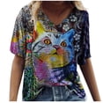 thumbnail image 1 of Babysbule Liquidation Hauts pour Femmes Grande Taille Femmes Manches Courtes Imprimé Col en V Tee T-Shirt Blouse, 1 of 5