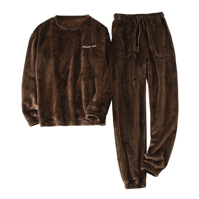 Timegard Ensemble de Pyjamas en Flanelle 2 Pcs pour Femmes Col Rond Manches Longues Hauts Pantalons à Cordon avec Poche Tenue de Détente