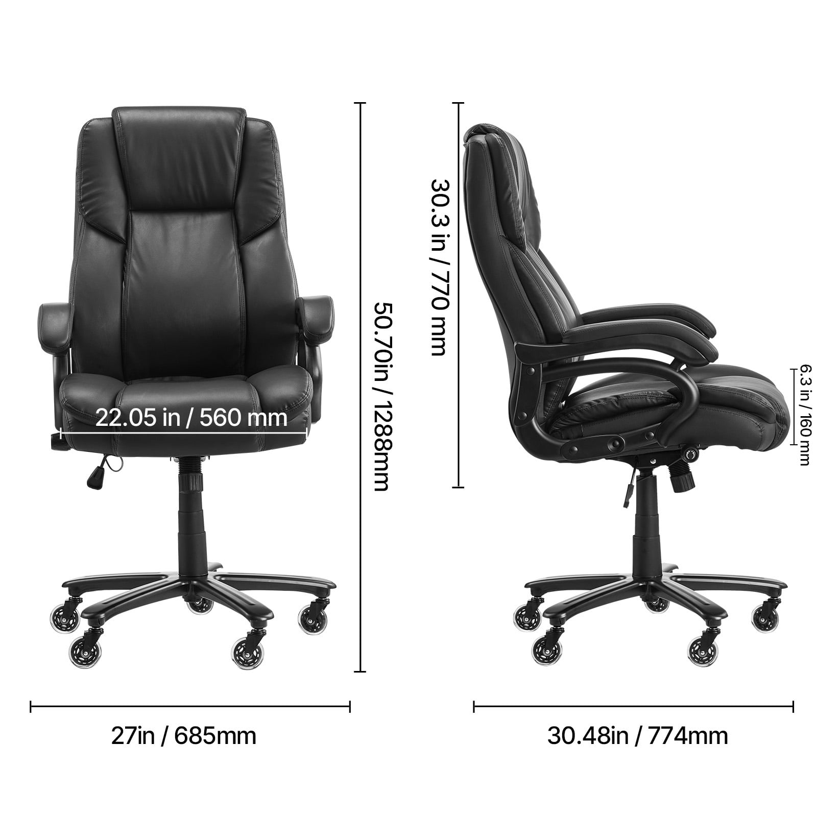 KFFKFF Managerial Chair, Elevated Backrest Workstation Seat with Dial-Controlled Lower Back Support, Comfortable Task Chair with Adjustable Incline & Elevation, Faux Leather Revolving Chair