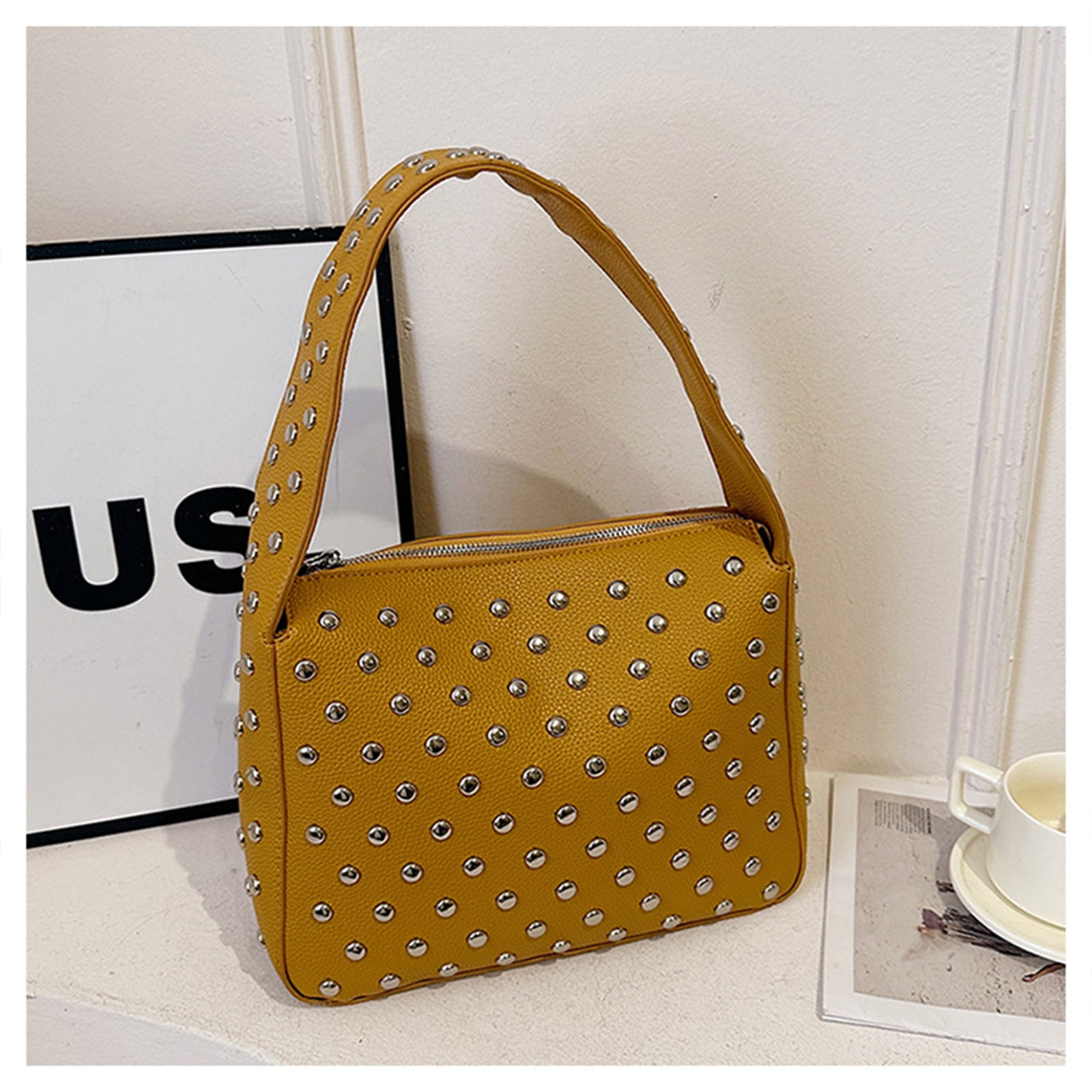 COOLHOOD Studded PU Leather Underarm Purse Shoulder Bag Retro Punk Styles 90s Small Zippered Handbag for Women Fashion Streetwear